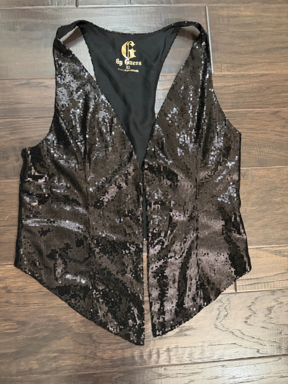 G by Guess Vest Black Sequin V-Neck